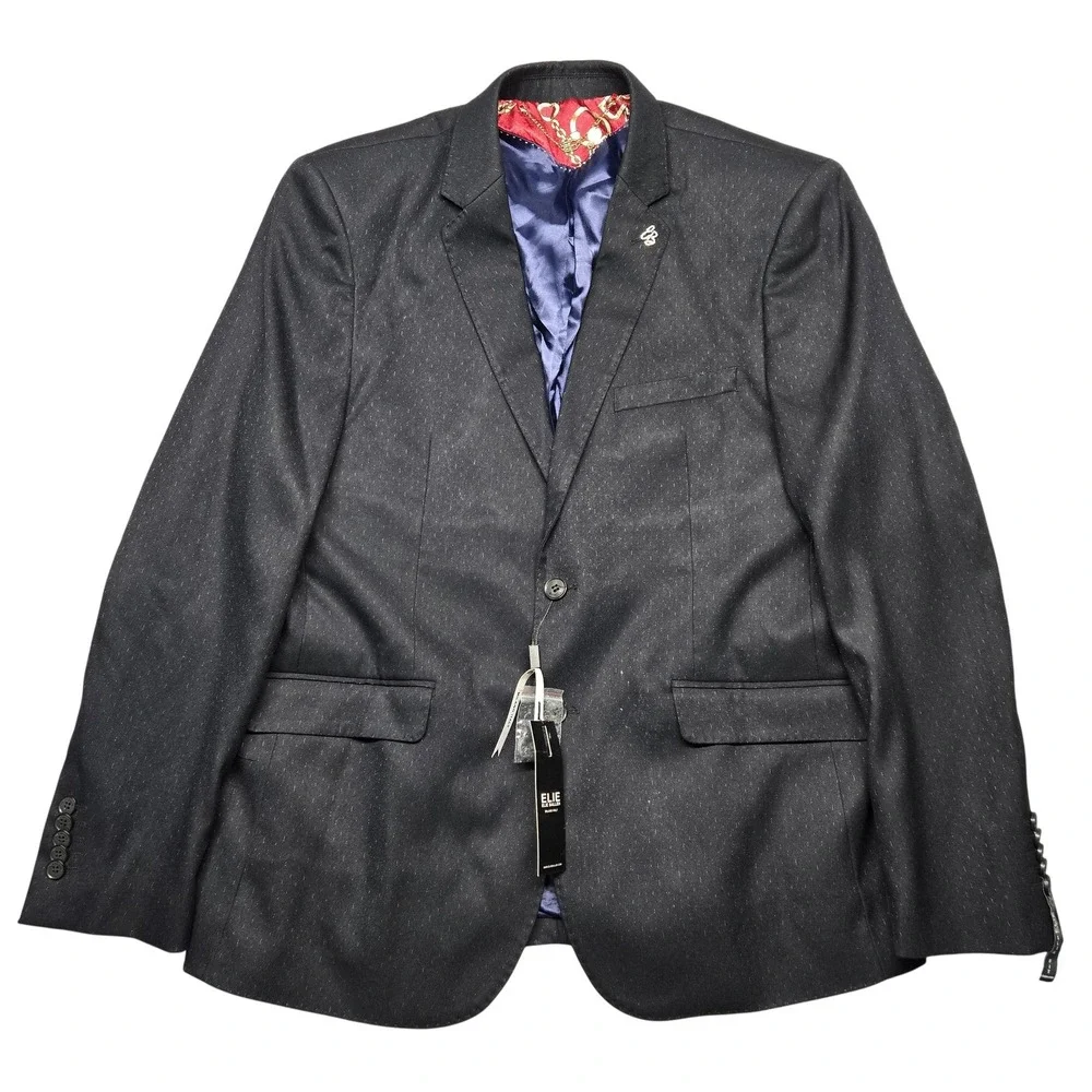 Elie Balleh Blazer Mens 42-44 Large Black Slim Fit 2 Button Sport Coat Jacket